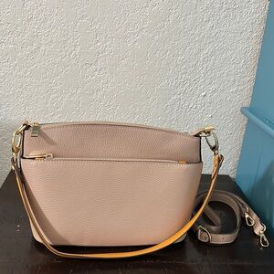 Devin’s Firenze made in Italy,Elegant Taupe Crossbody Bag with Gold Details